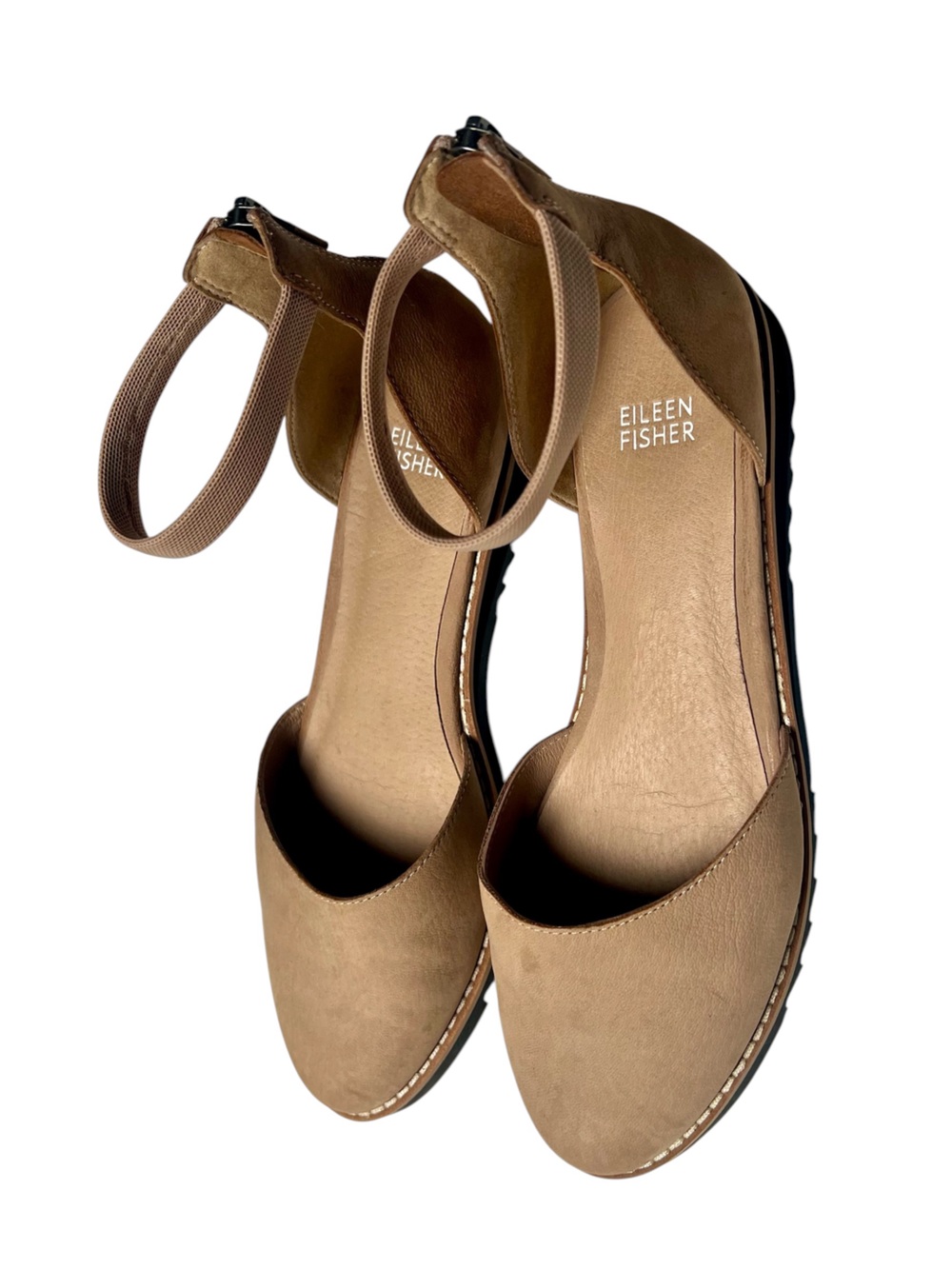 Eileen Fisher Taupe Elastic-Strap Flat Loafers